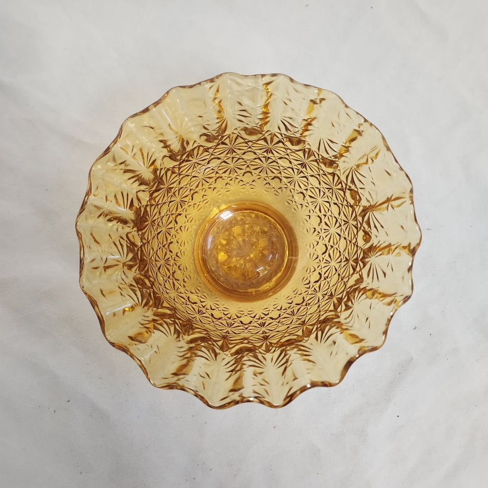 LE Smith Amber Daisy and Button Glass Candy Dish Bowl - Picture 3 of 9